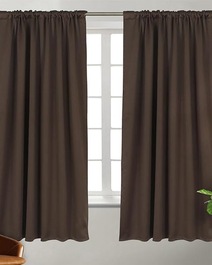 BGment Rod Pocket and Back Tab Blackout Curtains for Bedroom - Thermal Insulated Room Darkening Curtains for Living Room, 2 Window Curtain Panels (52 x 63 inch, Brown)