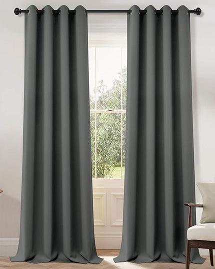 Yakamok Blackout Curtains Room Darkening Thermal Insulated with Grommet Window Curtain for Bedroom, 52 x 108inch,Dark Grey, 2 Panels