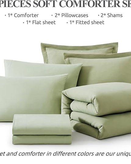 WRENSONGE Oversized Queen Comforter Set - 7 Pieces Sage Green Bed in a Bag Queen with Sheets, 2 Pillow Shams, and 2 Pillowcases- Warm Bedding Sets Queen for All Season