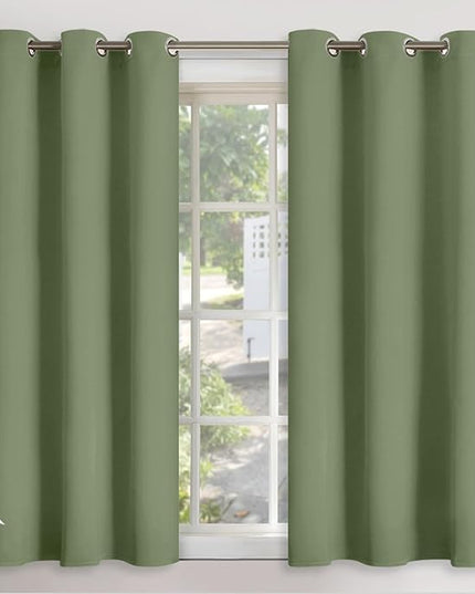 YoungsTex Olive Green Blackout Curtains 54 Inch Length for Short Window - Thermal Insulated with Grommet Room Darkening Window Drapes for Bathroom Kitchen Privacy, 2 Panels, 42 x 54 Inch