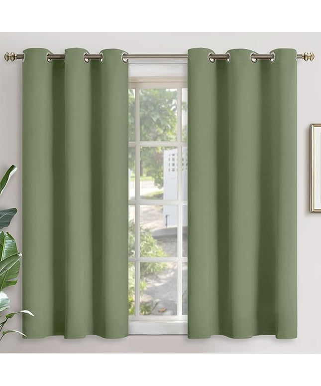 YoungsTex Olive Green Blackout Curtains 45 Inch Length for Bedroom Kitchen Window - Short Thermal Insulated with Grommet Room Darkening Drapes Privacy for Bathroom, 2 Panels, 42 x 45 Inch