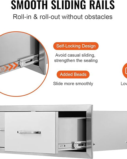 VEVOR Outdoor Kitchen Drawers 30" W x 10" H x 20" D, Horizontal Double BBQ Access Drawers Stainless Steel with Handle, BBQ Island Drawers for Outdoor Kitchens or Patio Grill Station