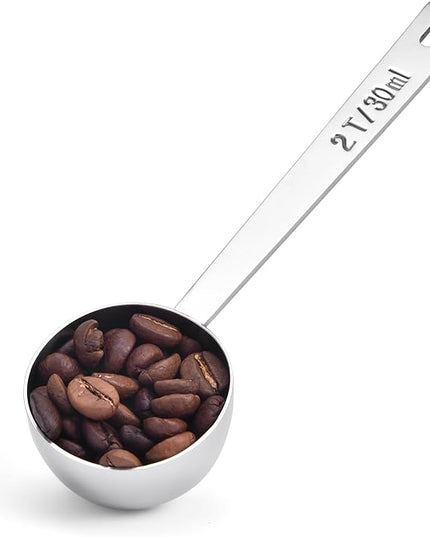 Long Handle Coffee Scoop: 5.98 Inch 18/8 Stainless Steel 2 Tablespoon Metal Measuring Spoon Tbsp Scoop for Coffee Beans, Grounds Coffee, Coffee Powder, Tea, Tall Jars (2Tbsp/30ml)