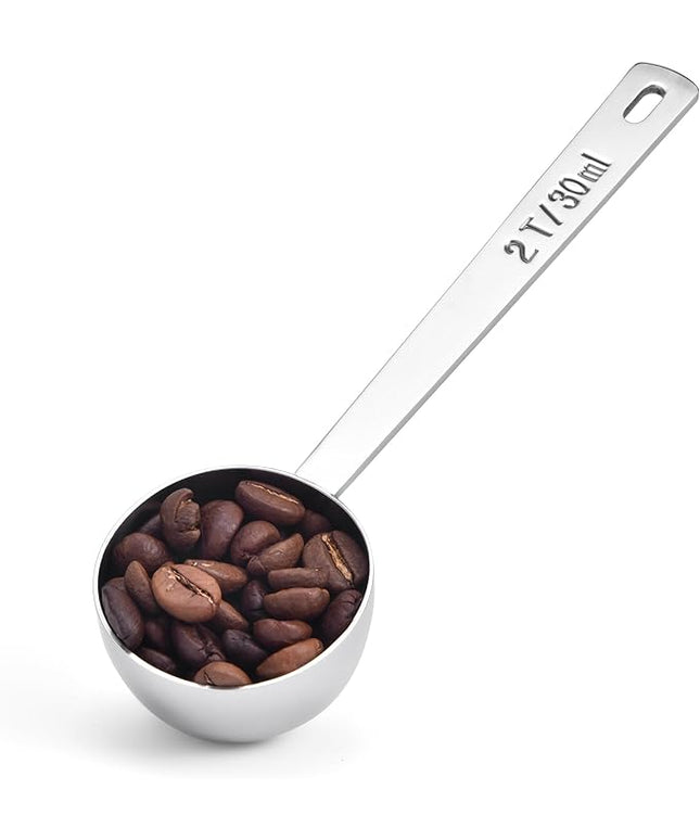 Long Handle Coffee Scoop: 5.98 Inch 18/8 Stainless Steel 2 Tablespoon Metal Measuring Spoon Tbsp Scoop for Coffee Beans, Grounds Coffee, Coffee Powder, Tea, Tall Jars (2Tbsp/30ml)