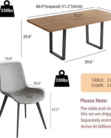 ZckyCine 67" Expandable Walnut Dining Table and 6 Upholstered Chairs, 7-Piece Dining Room Furniture Set, Mid-Century Modern Style for Home, Dining Room and Kitchen