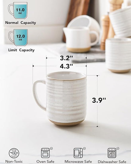 LE TAUCI Coffee Mugs 12 oz, Ceramic Coffee Cups for Latte, Hot Tea, Cappuccino, Mocha, Cocoa, Housewarming Wedding Present Mug Set - Set of 4, Arctic White