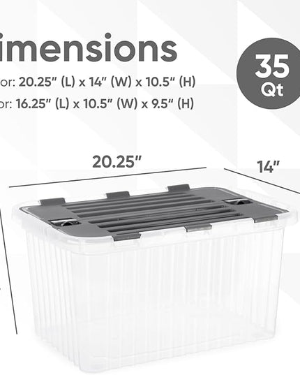 Superio Storage Bins with Lids, Clear Plastic Containers for Organizing, Stackable Totes, BPA Free, Odor Free, Organizer Boxes for Home, and Dorm, 35 Quart (2 Pack, 20.25"x14"x10.5")