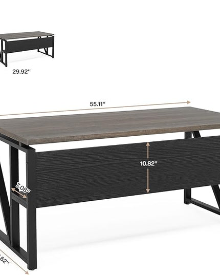 Tribesigns 55 inches Computer Desk with Bottom Storage Shelf Home Office Desk Writing Table for Workstation,Dark Walnut + Steel Leg， Cabinet not Included (Grey, 55-inch -with Shelf)