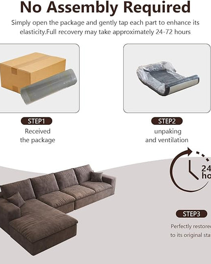 136.6'' L-Shaped Modern Modular Sectional Cloud Couch, 4-Seat Chenille Deep-Seat Sofa with Pillow for Living Room, Bedroom, Apartment, Camel