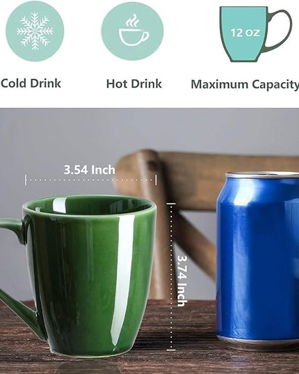 vicrays Coffee Mug Set, 12 Ounce, Set of 6, Ceramic Mug for Men, Women, Unique Glazed Mugs with Handle for Coffee, Tea, Milk, Cocoa, Cereal(Green)