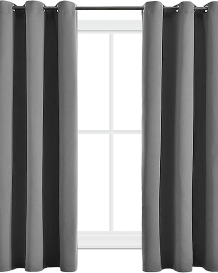 Blackout Curtains for Bedroom Thermal Insulated Light Blocking Room Darkening Curtains Solid Grommet Window Drapes for Living Room, Set of 2 Curtain Panels 42 W x 63 L inch Long Dark Gray