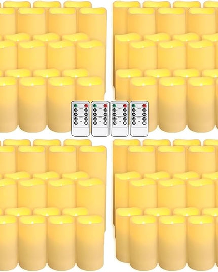 Set of 96 Waterproof Outdoor Flameless Candles, LED Candles with 4 Remote and Timer,(H 4" 5" 6" x D 2.2"),for Halloween Wedding Festival
