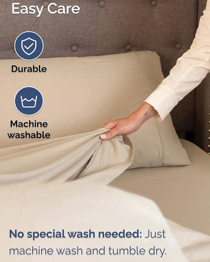 Extra Deep Split King Sheet Set - 7 Piece Breathable & Cooling Sheets - Hotel Luxury Bed Sheets Set - Easy & Secure Fit - Soft, Wrinkle Free & Comfy Sheets Set - Cream Sheet Set w/Extra Deep Pockets