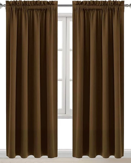 DWCN Blackout Curtains for Bedroom – Rod Pocket Thermal Insulated Noise Reducing Noise Reducing Drapes for Living Room, W 52 x L 95 Inch, 2 Panels, Brown