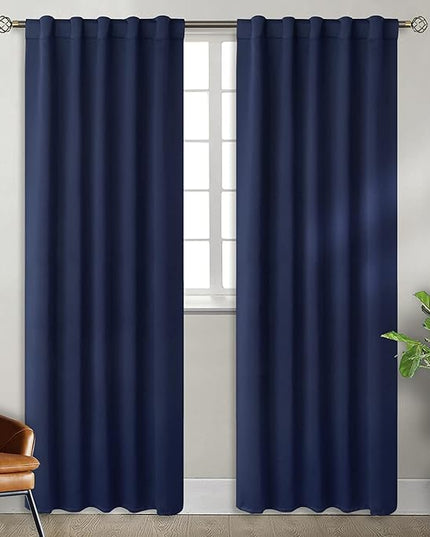 BGment Navy Blue Curtains 84 inches Length - Rod Pocket and Back Tab Thermal Insulated Blackout Curtains for Living Room, 42 x 84 Inch, 2 Curtain Panels