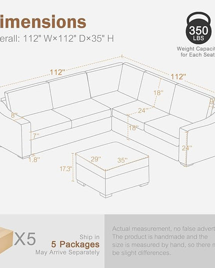 ABCASA 112" Modular Sectional Sofa, Large 7 Seater L Shaped Couch with Detachable Sofa Cover, Movable Ottoman, Deep Seat Corner Couch for Living Room, Apartment - Linen Fabric, Ivory
