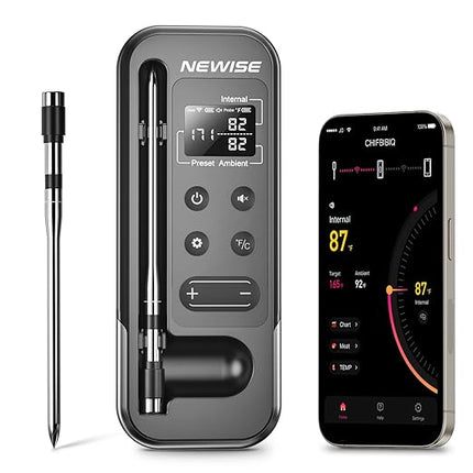 Bluetooth Meat Thermometer with Smart APP, 800FT Wireless Range & LCD Base, Rechargeable Probe, Digital Food Thermometer for BBQ, Grill, Chefs, Air Fryer, Gifts for Men Dad