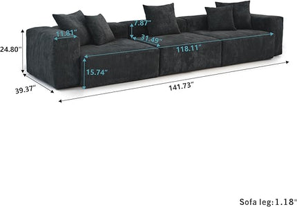 JACH 142"" Luxurious Sectional Couch Sofa with 5 Pillows, Deep Seat Modular Sectional Couch, Cushion Covers Removable, Huge Plus Sofas Couches for Living Room, Office, Apartment, Black, 3-Seater
