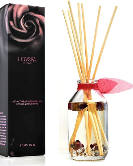 LOVSPA Reed Diffuser Set, Velvet Rose Scented Oil Diffuser with Sticks, Home Fragrance Accessories for Bathroom Shelf Decor, Aroma Diffusers for Home or Office Desk, USA Made