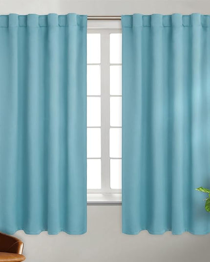 BGment Aqua Curtains 63 inch Length for Bedroom - Rod Pocket and Back Tab Blackout Curtains Thermal Insulated Room Darkening Curtains for Living Room, 2 Window Curtain Panels (Each 38 x 63 Inch)