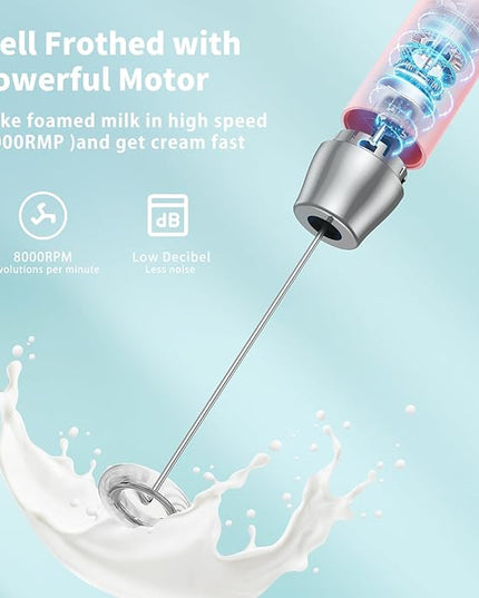Maestri House Rechargeable Milk Frother with Stand, LunaFro Handheld Electric Foam Maker Waterproof Detachable Stainless Steel Whisk Drink Mixer Foamer for Lattes, Cappuccino