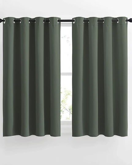 NICETOWN Bedroom Blackout Curtains & Drapes - Window Treatment Thermal Insulated Solid Grommet Voice Reducing for Kitchen/Nursery, Dark Mallard, 1 Pair, W52 x L54