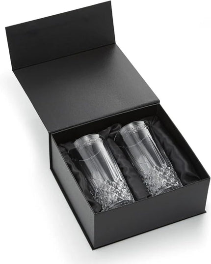 Bartesian Diamond Etched Highball Glasses - 10.5 Oz Tall High Ball Collins Glass Set for Mixed Cocktails & Mocktails - Classy Home Bar Mixing Glassware with Luxurious Gift Packaging - Set of 2