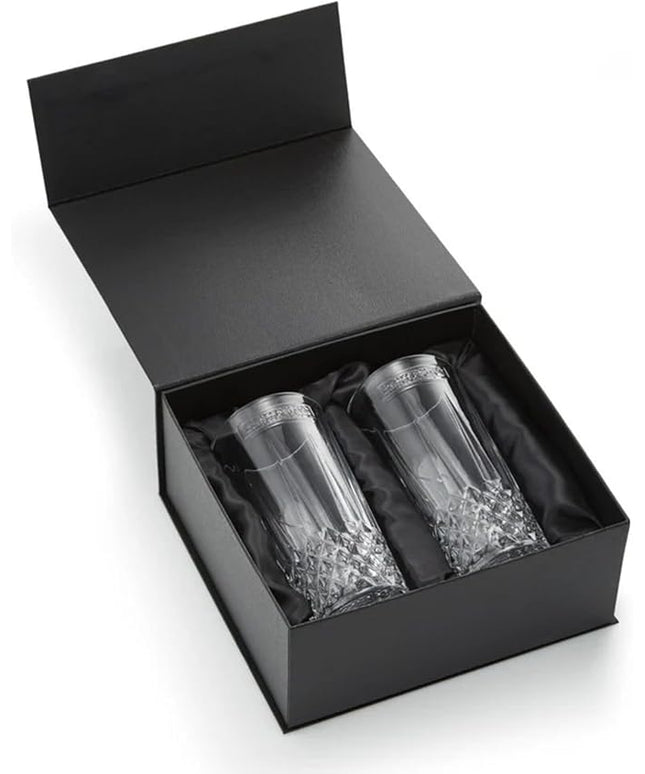 Bartesian Diamond Etched Highball Glasses - 10.5 Oz Tall High Ball Collins Glass Set for Mixed Cocktails & Mocktails - Classy Home Bar Mixing Glassware with Luxurious Gift Packaging - Set of 2
