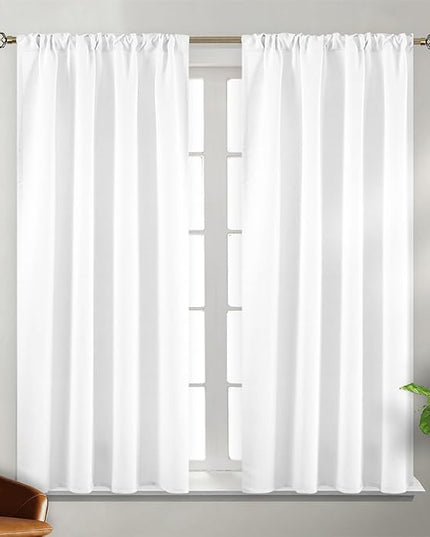 BGment Window Curtains for Bedroom - 45 Inch Rod Pocket and Back Tab Thermal Insulated Room Darkening Curtains for Living Room, 2 Curtain Panels (42 x 45 Inch, Pure White)