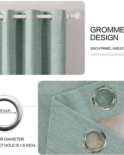 MIULEE Linen Texture Curtains for Bedroom Solid 100% Blackout Thermal Insulated Seafoam Green Curtains Grommet Room Darkening Drapes for Living Room Nursery 52x72 Inch (2 Panels)