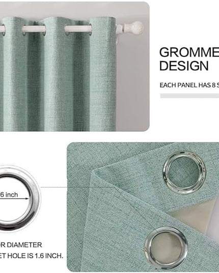 MIULEE Linen Blackout Curtains and Drapes 100% Room Darken Thermal Insulated Grommet Window Panels with Coating 2 PCs W 42 x L 90 inches Seafoam Green
