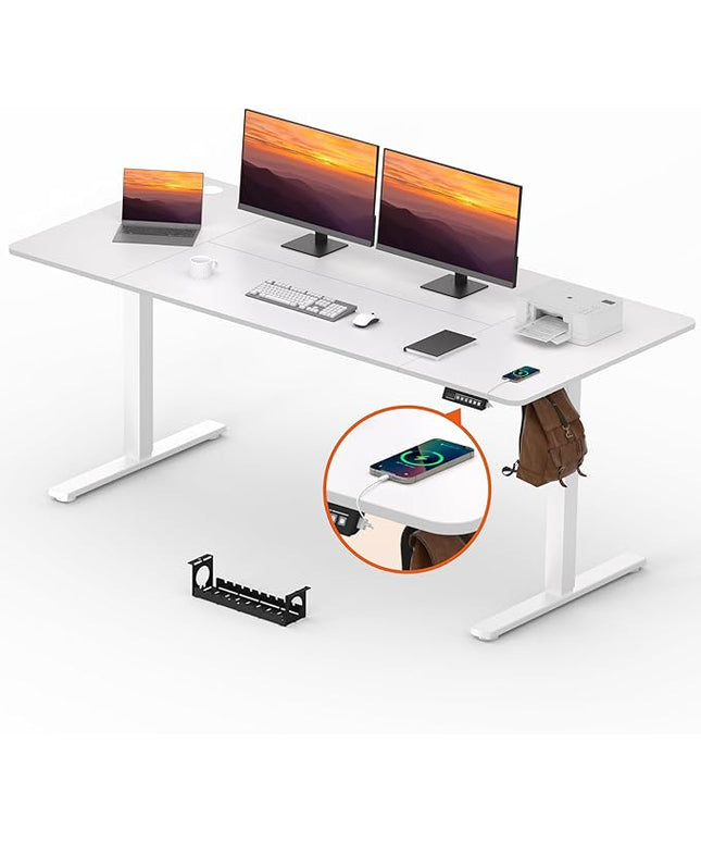 Standing Desk, Large 71x31 Inches Height Adjustable Stand Up Desk with Cable Management, Home Office Computer Desk with Memory Preset with Charging USB Port & Sedentary Reminder