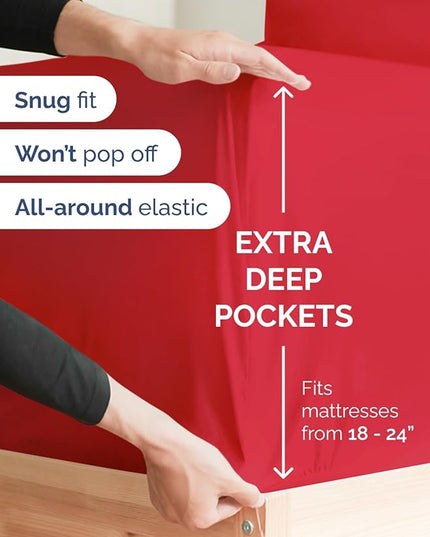 Extra Deep Twin Sheet Set - 4 Piece Breathable and Cooling Sheets - Hotel Luxury Bed Sheets Set - Easy & Secure Fit - Soft, Wrinkle Free and Comfy Sheets Set - Red Sheet Set with Extra Deep Pockets