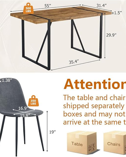 5 Piece Dining Table Set，Dinner Table Set for 4，55'' Kitchen Table and Suede Nap Fabic Chairs Set of 4, 4 Chair Dining Table Set for Kitchen Dining Room