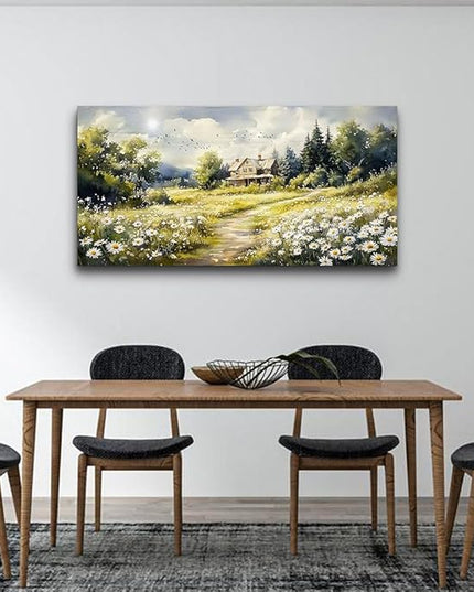 ERQINHUA Large Wall Art For Living Room Canvas Wall Decor For Bedroom Office Field Scenery Flower Watercolour Painting Farmhouse Decorations Wall Pictures Artwork Ready To Hang Home Decor 24"X48"