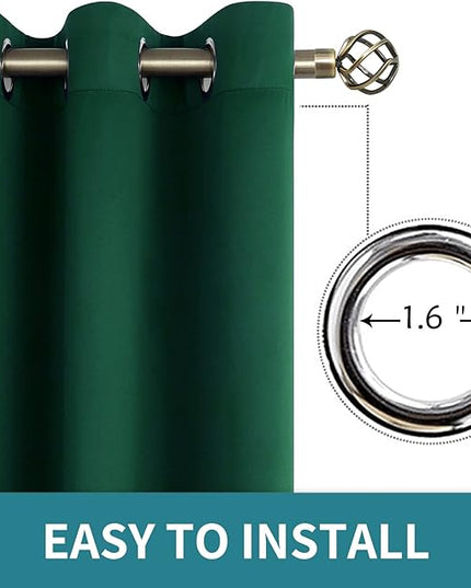 BGment Blackout Curtains for Bedroom - Grommet Thermal Insulated Room Darkening Curtains for Living Room, Set of 2 Panels (52 x 72 Inch, Emerald Green)