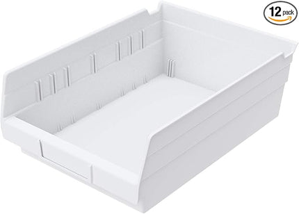 Akro-Mils 30150 12-Inch by 8-Inch by 4-Inch Plastic Nesting Shelf Bin Box, White, Case of 12