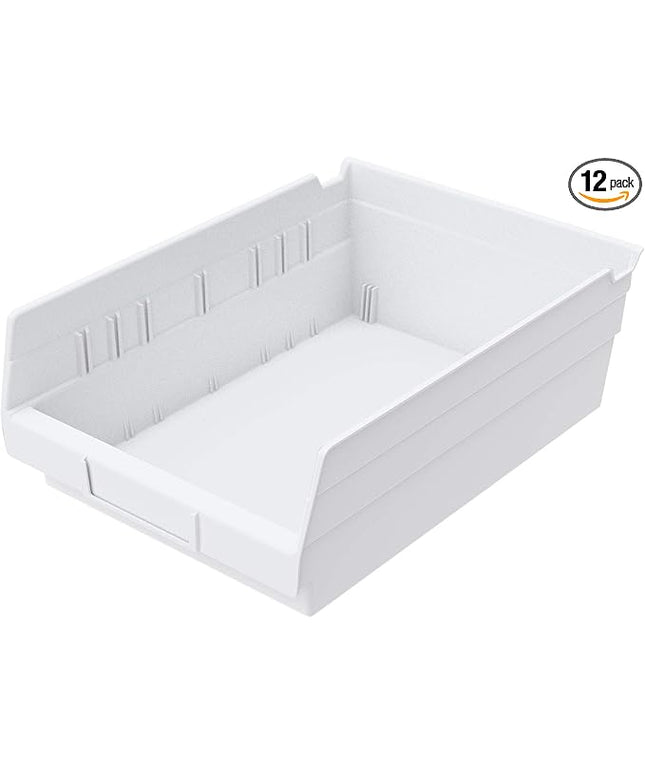 Akro-Mils 30150 12-Inch by 8-Inch by 4-Inch Plastic Nesting Shelf Bin Box, White, Case of 12