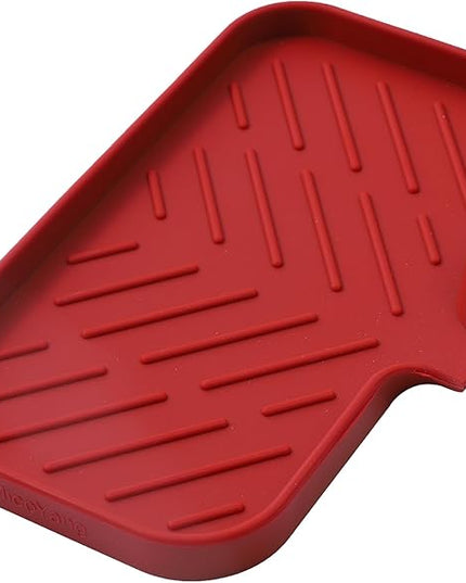 Silicone Bathroom Soap Dishes with Drain Spout-Bathroom and Kitchen Sink Organizer,Sponge Holder,Dish Soap Tray,Perfect for Dispenser,Scrubber,Bottle,Cup on Sink or Counter-Red 9.6"×5.3"