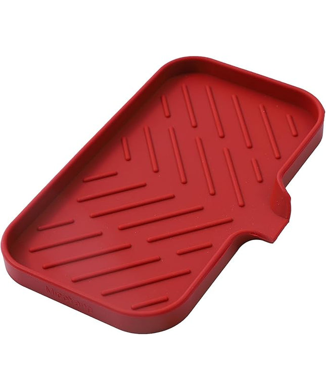 Silicone Bathroom Soap Dishes with Drain Spout-Bathroom and Kitchen Sink Organizer,Sponge Holder,Dish Soap Tray,Perfect for Dispenser,Scrubber,Bottle,Cup on Sink or Counter-Red 9.6"×5.3"