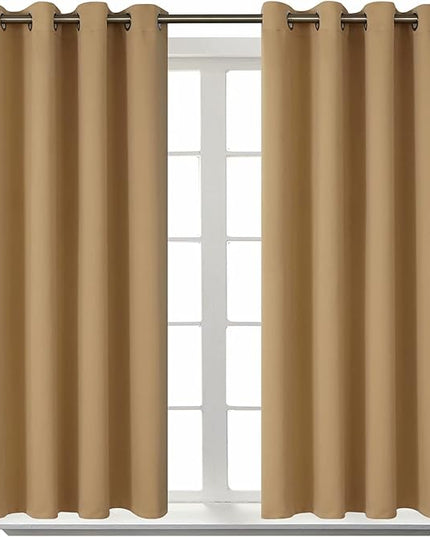 BGment Blackout Curtains for Living Room - Grommet Thermal Insulated Room Darkening Curtains for Bedroom, 2 Panels of 52 x 45 Inch, Khaki