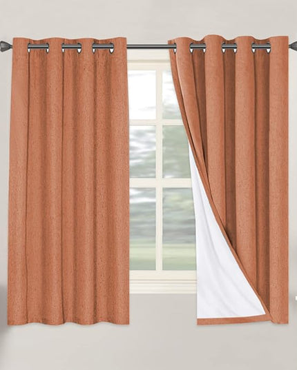H.VERSAILTEX 100% Blackout Curtains for Bedroom Thermal Insulated Linen Textured Curtains Heat and Full Light Blocking Drapes Living Room Curtains 2 Panel Sets, Orange, 52x63 Inch