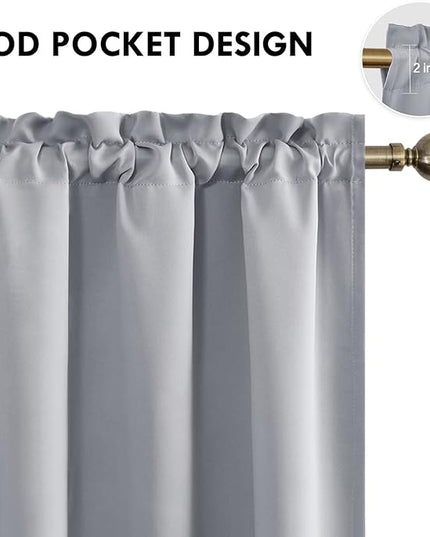 DWCN Blackout Curtains Room Darkening Thermal Insulated Bedroom Curtains Window Curtain Panels, 38 x 63 inches Long, Set of 2 Silver Grey Rod Pocket Drapes