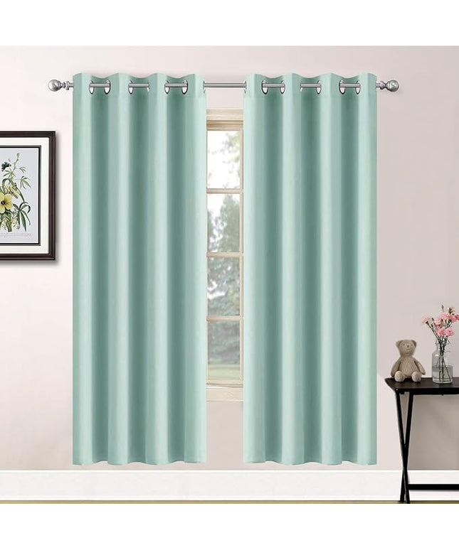 Yakamok Blackout Room Darkening Thermal Insulated Aqua Curtains for Bed Room,52x63-inch,2 Curtain Panels,Bonus 2 Tie Backs Included