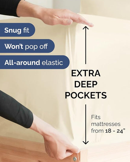 Extra Deep Twin Sheet Set - 4 Piece Breathable & Cooling Sheets - Hotel Luxury Bed Sheets Set - Easy & Secure Fit - Soft, Wrinkle Free & Comfy Sheets Set - Off White Sheet Set with Extra Deep Pockets