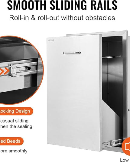 VEVOR Outdoor Kitchen Trash Drawer 19.7"W x 29"H x 15.7"D Inch Outdoor Kitchen Drawers Stainless Steel for Outdoor BBQ Island Kitchen