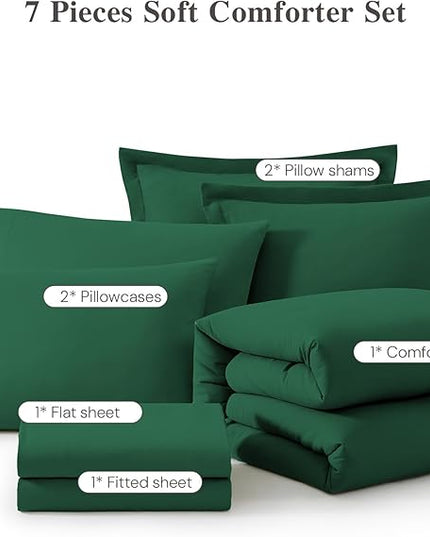WRENSONGE Full Size Comforter Sets, 7 Pieces Emerald Green Bed in a Bag with Fitted Sheet, Flat Sheet, 2 Pillow Shams, 2 Pillowcases, Warm Bedding Sets for All Season