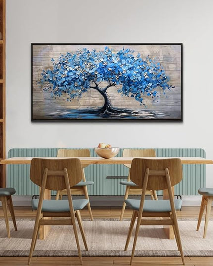 ERQINHUA Large Canvas Wall Art For Living Room Farmhouse Wall Decor For Bedroom Abstract Paintings Blue Tree Wall Pictures Artwork Office Decoration Dormitory Home Decor Black Framed 24x48 Inches