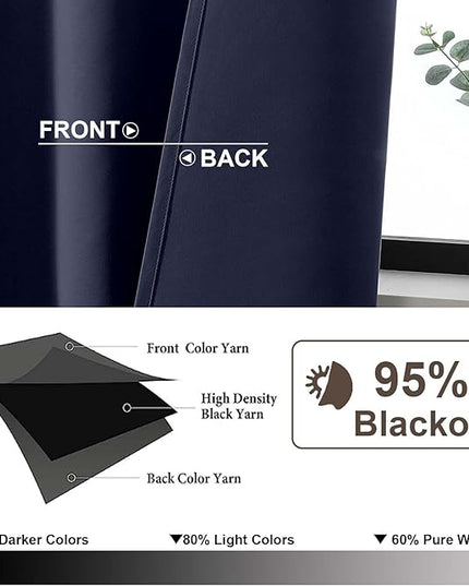 Gwine Navy Blue Blackout Curtains for Bedroom 90 inches Long 2 Panels Set, Solid Noise Reducing Thermal Insulated Blackout Curtains for Living Room with Rod Pocket, Each 50" Wx90 L