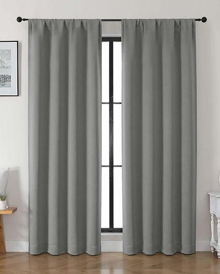Gwine Light Grey Blackout Curtains for Bedroom 84 inches Long 2 Panels Set, Solid Noise Reducing Thermal Insulated Blackout Curtains for Living Room with Rod Pocket, Each 40" Wx84 L